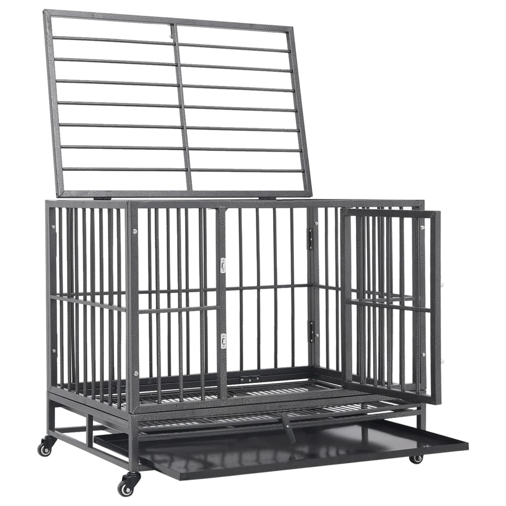 vidaXL Jaula para cães com rodas aço 92x62x76 cm
