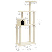 vidaXL Árvore p/ gatos c/ postes arranhadores sisal 147cm cinza-claro