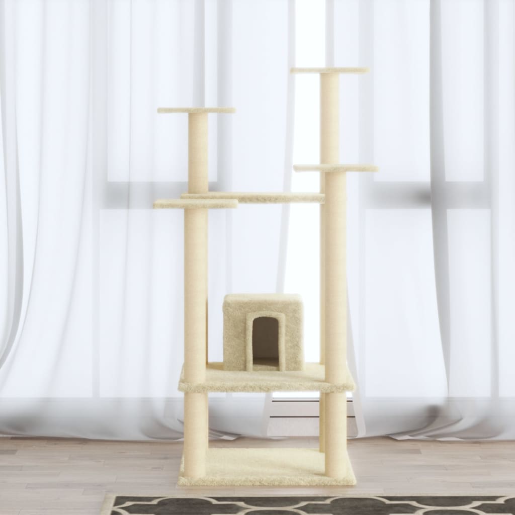 vidaXL Árvore para gatos c/ postes arranhadores sisal 110 cm cor creme