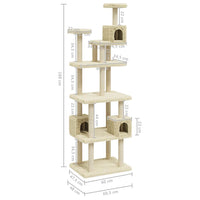 vidaXL Árvore para gatos c/ postes arranhadores sisal 188 cm cor creme