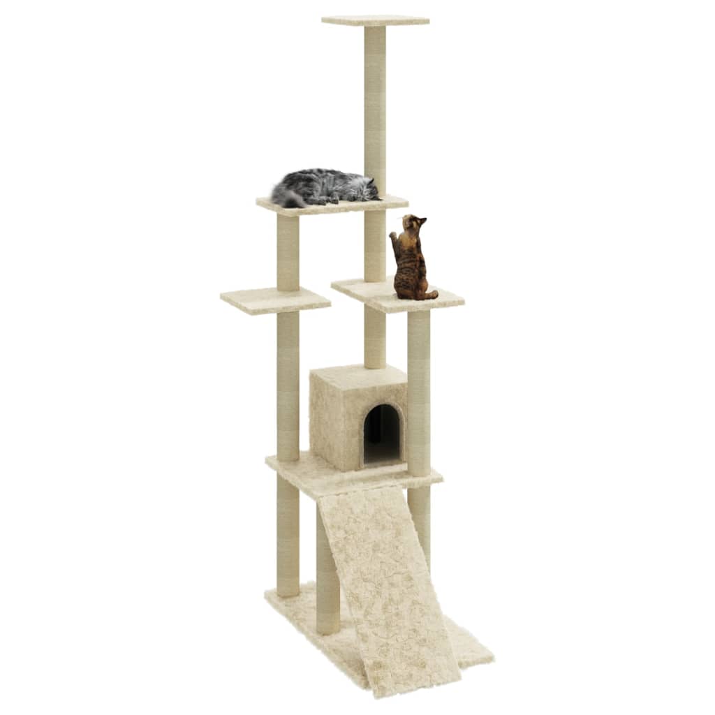 vidaXL Árvore para gatos c/ postes arranhadores sisal 155 cm cor creme