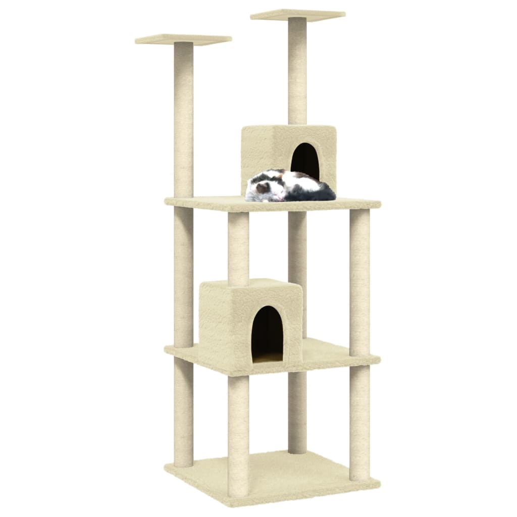 vidaXL Árvore para gatos c/ postes arranhadores sisal 141 cm cor creme