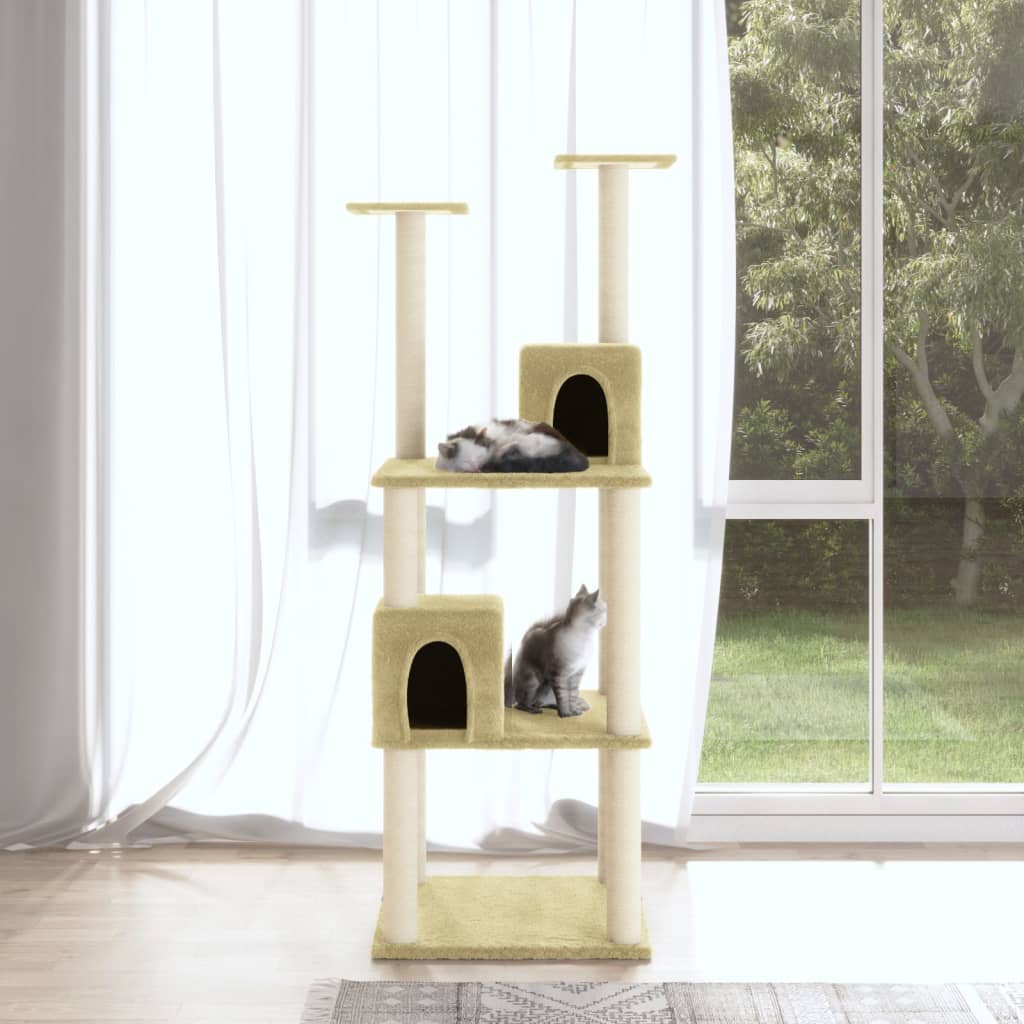 vidaXL Árvore para gatos c/ postes arranhadores sisal 141 cm cor creme