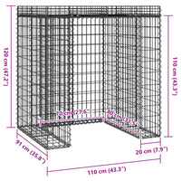 Muro gabião p/ caixote do lixo 110x91x120 cm ferro galvanizado