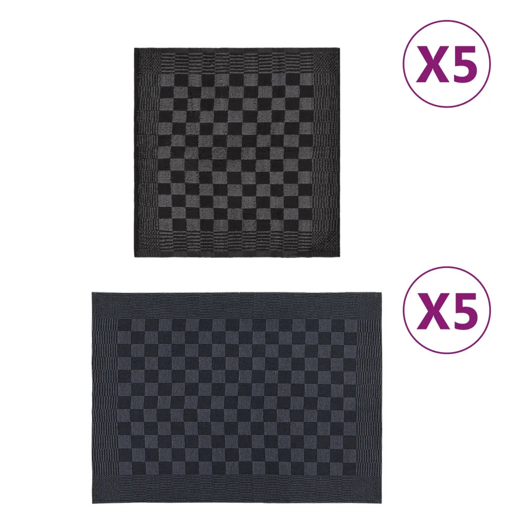 Conjunto de panos de cozinha 10 pcs algodão preto e cinzento