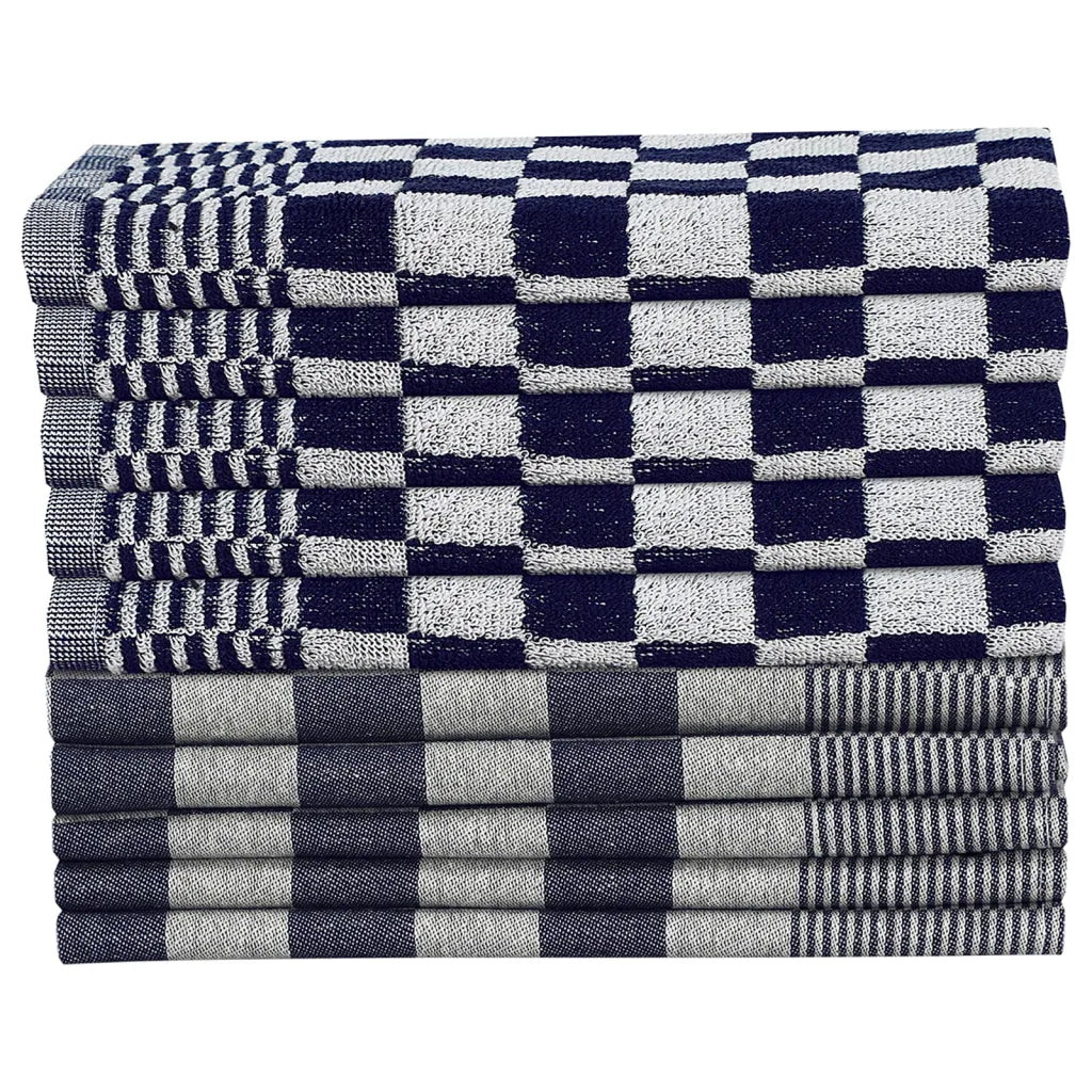 Conjunto de panos de cozinha 10 pcs algodão azul e branco