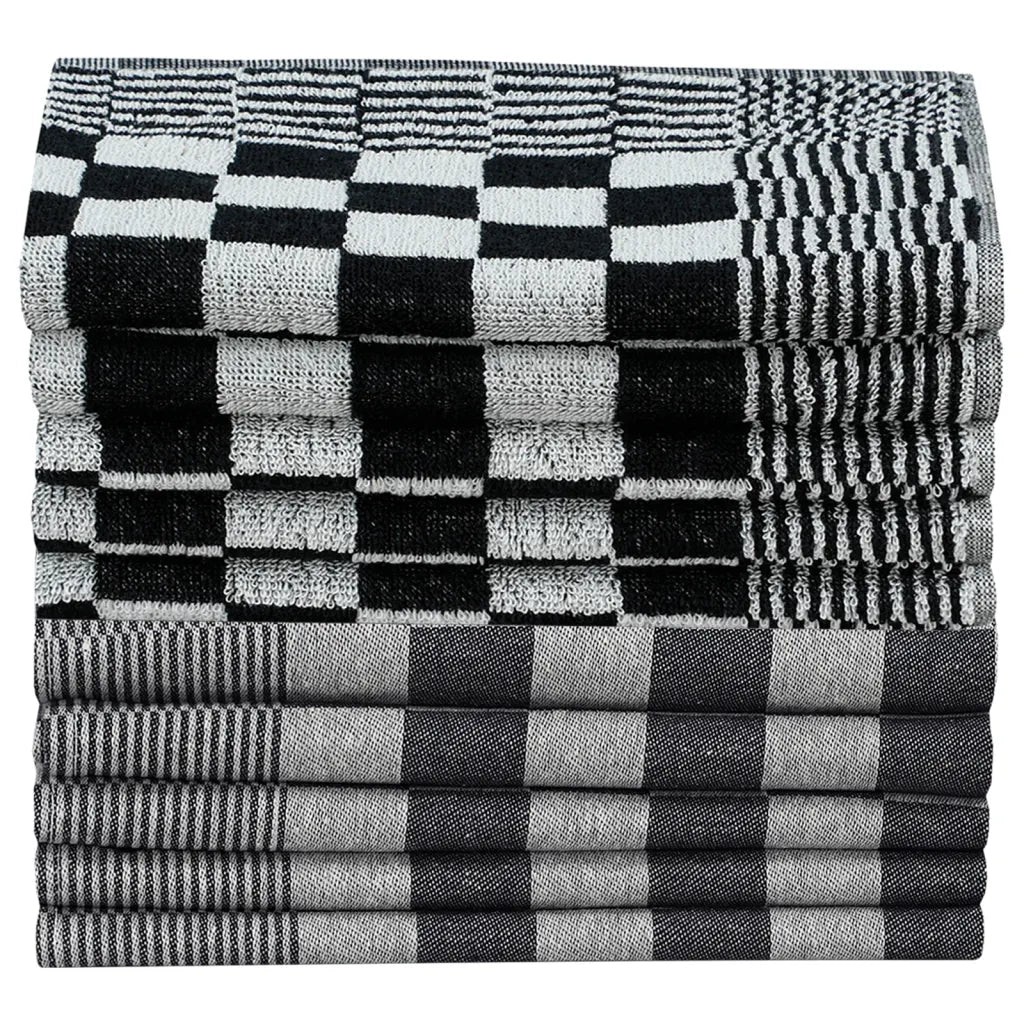 Conjunto de panos de cozinha 10 pcs algodão preto e branco