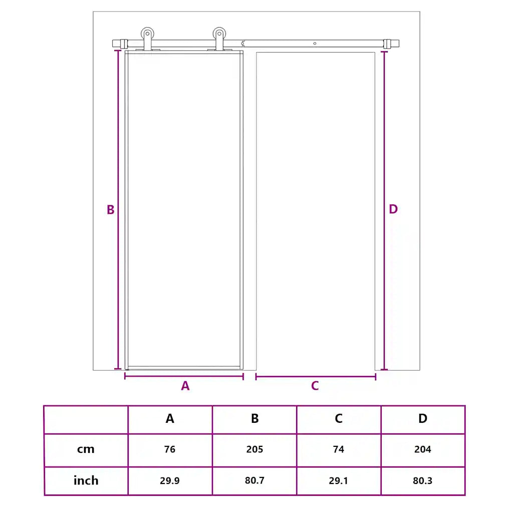 Porta deslizante em vidro ESG fosco e alumínio 76x205 cm