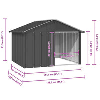 vidaXL Casota para cães 116,5x103x81,5 cm aço galvanizado antracite