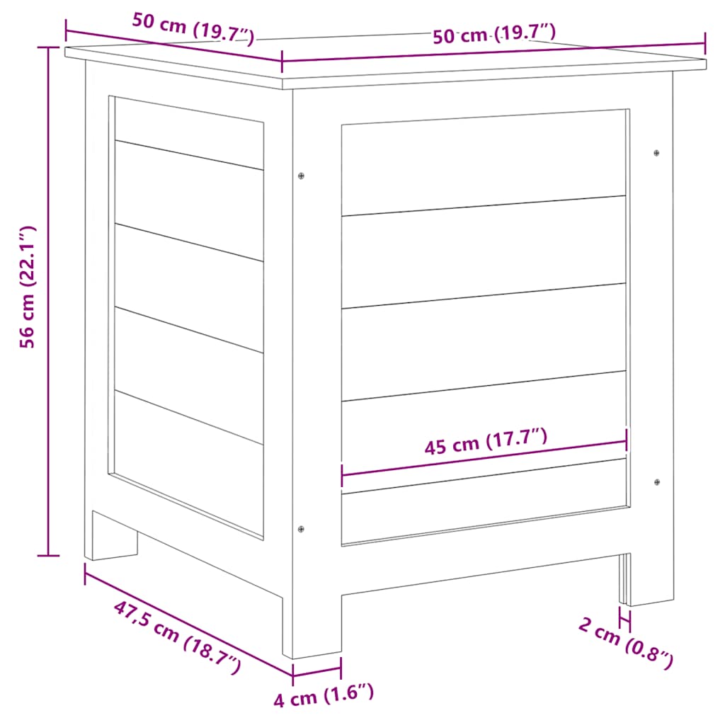 vidaXL Caixa para almofadões de exterior 50x50x56 cm abeto maciço