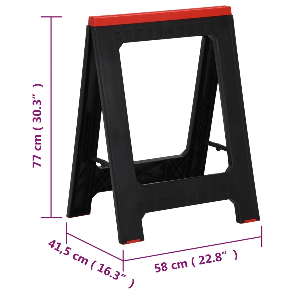 Cavaletes dobráveis 2 pcs 350 kg polipropileno  e vermelho