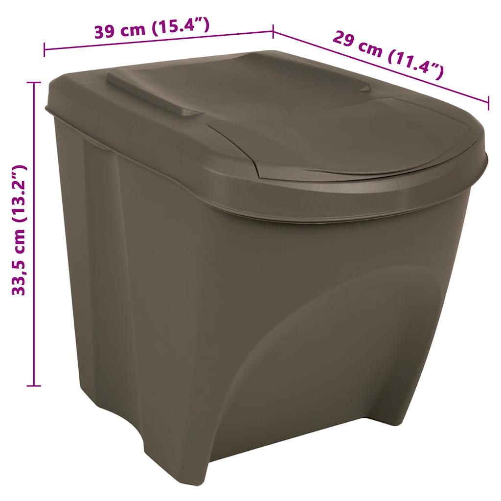 vidaXL Caixotes do lixo empilháveis 3 pcs 75 L polipropileno cinzento