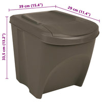 vidaXL Caixotes do lixo empilháveis 3 pcs 75 L polipropileno cinzento