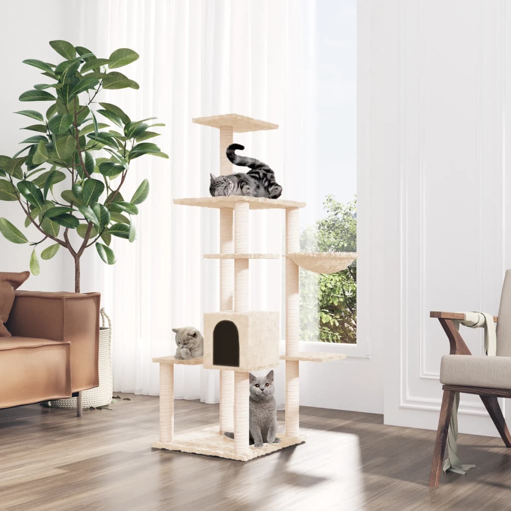 vidaXL Árvore para gatos c/ postes arranhadores sisal 142 cm cor creme