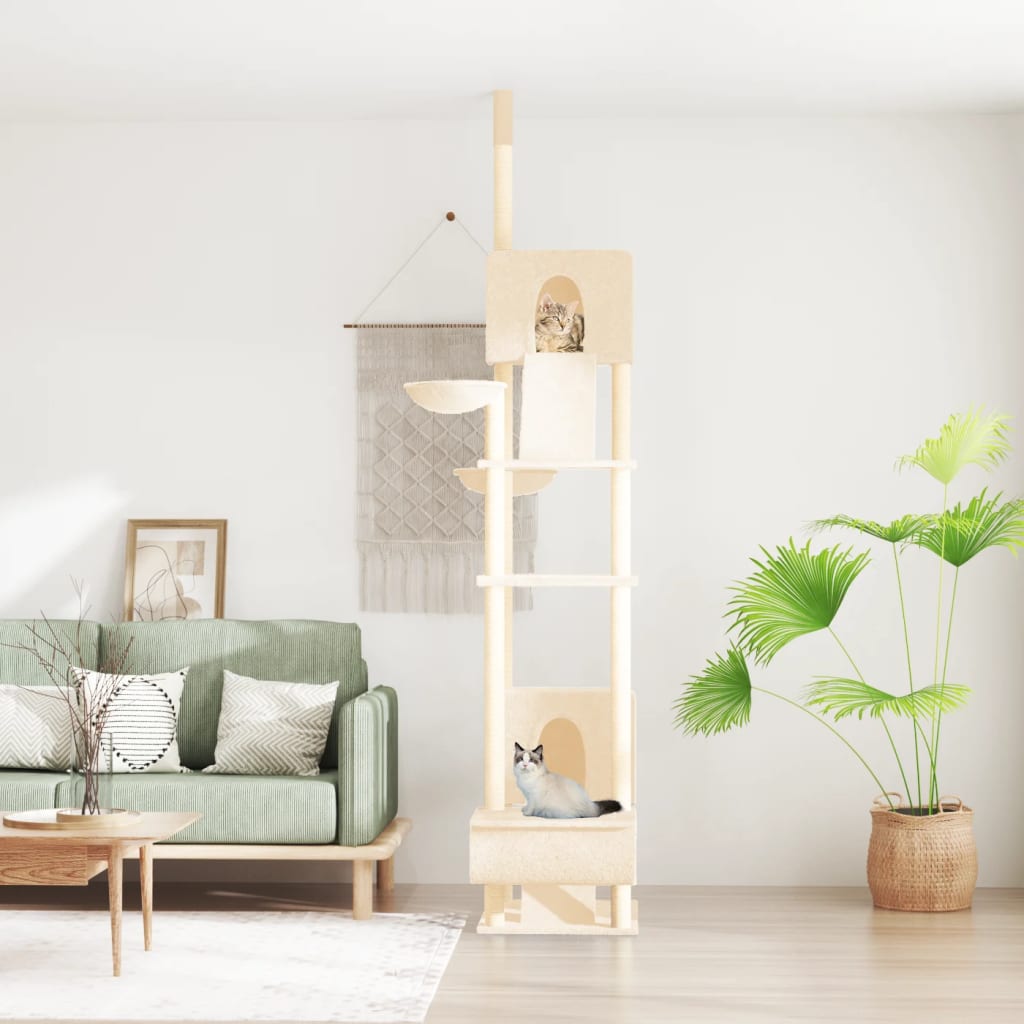 vidaXL Árvore p/ gatos altura ajustável chão ao teto 277-303 cm creme