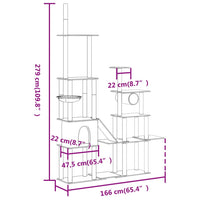 vidaXL Árvore p/ gatos c/ postes arranhadores sisal 279cm cinza-escuro