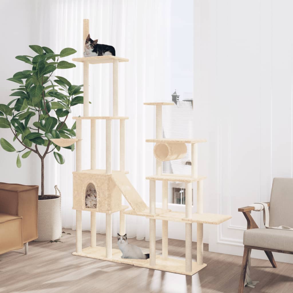 vidaXL Árvore p/ gatos c/ postes arranhadores sisal 279cm cinza-escuro