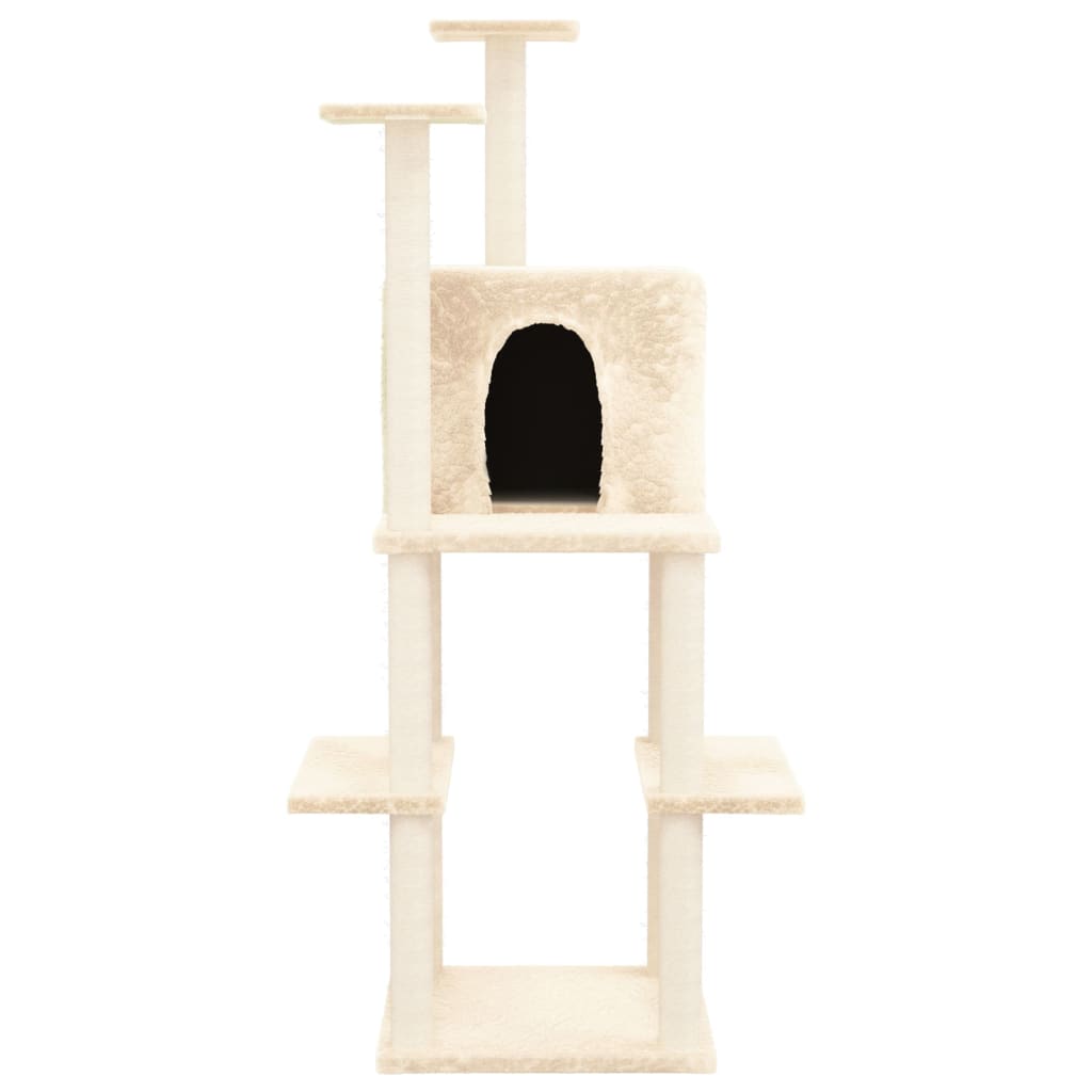 vidaXL Árvore p/ gatos c/ postes arranhadores sisal 144,5 cm cor creme