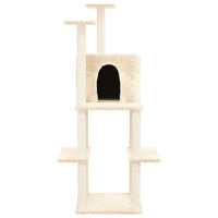 vidaXL Árvore p/ gatos c/ postes arranhadores sisal 144,5 cm cor creme