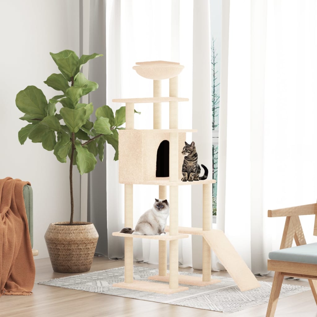 vidaXL Árvore para gatos c/ postes arranhadores sisal 166 cm cor creme