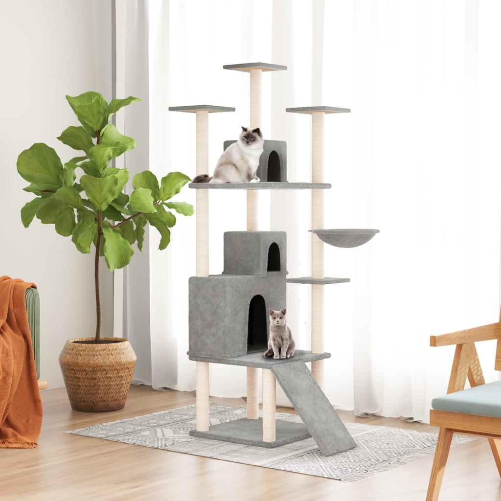 vidaXL Árvore p/ gatos c/ postes arranhadores sisal 175 cm cinza-claro
