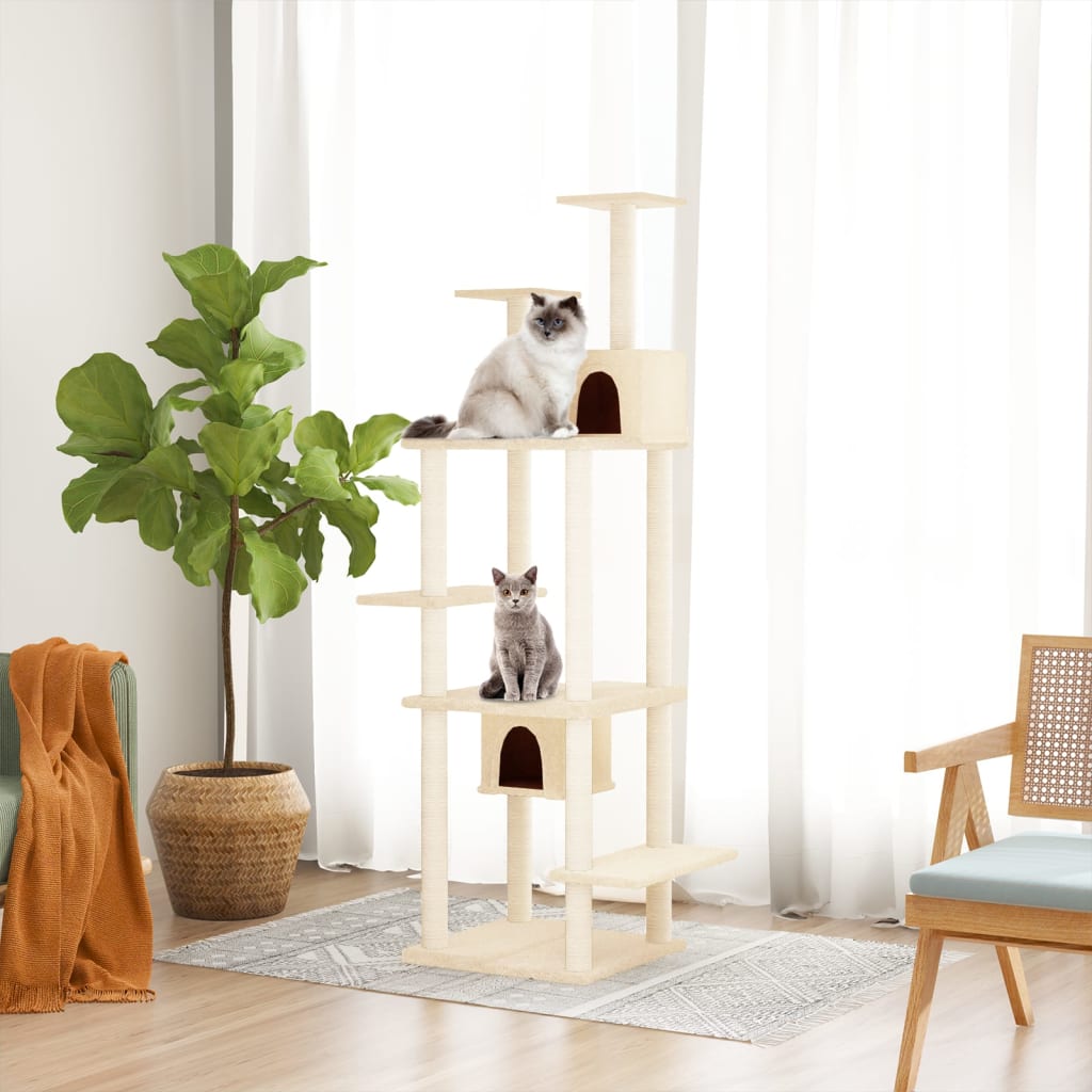 vidaXL Árvore p/ gatos c/ postes arranhadores sisal 176 cm cinza-claro