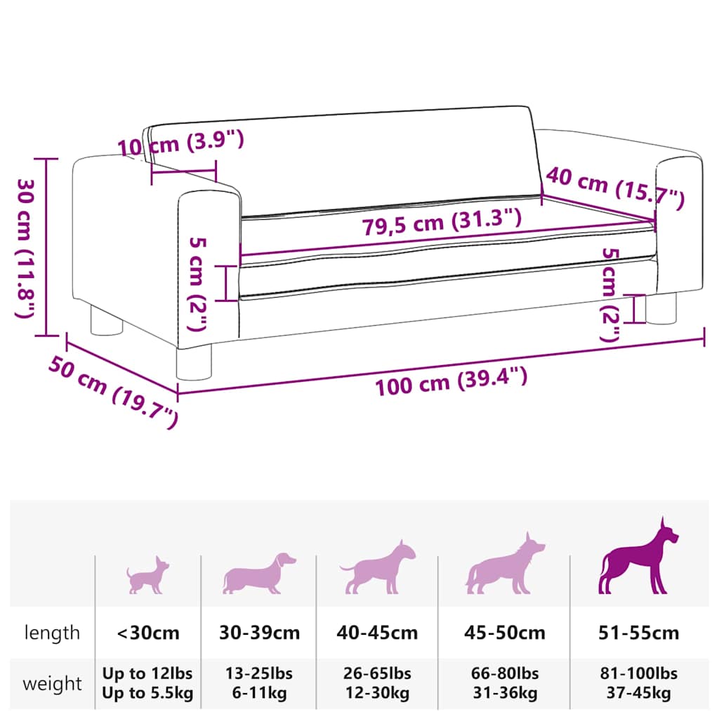 vidaXL Cama para cães com extensão 100x50x30 cm veludo azul