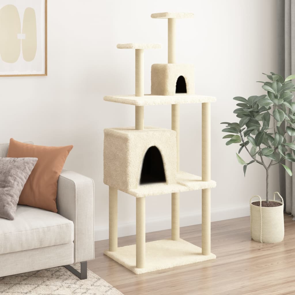 vidaXL Árvore p/ gatos c/ postes arranhadores sisal 167 cm cor creme