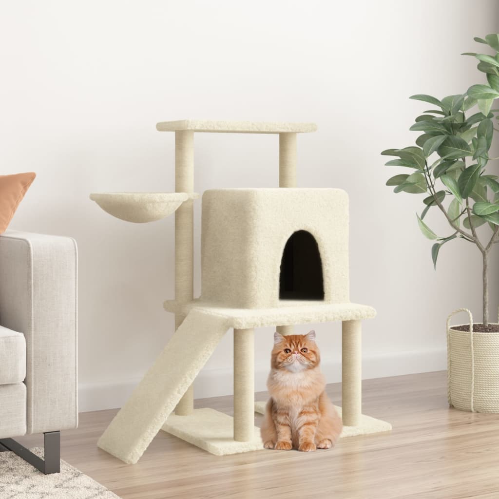 vidaXL Árvore para gatos c/ postes arranhadores sisal 96,5 cm creme