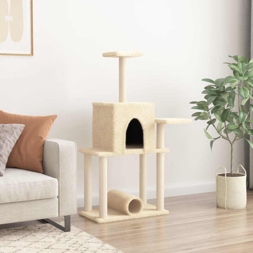 vidaXL Árvore para gatos c/ postes arranhadores sisal 122 cm cor creme