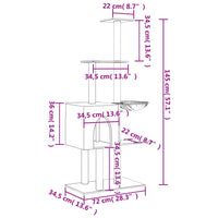 vidaXL Árvore p/ gatos c/ postes arranhadores sisal 145 cm cinza-claro