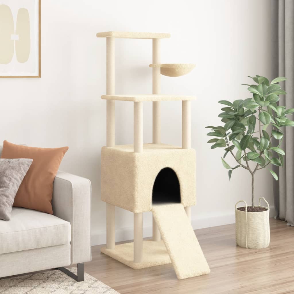 vidaXL Árvore para gatos c/ postes arranhadores sisal 153 cm cor creme