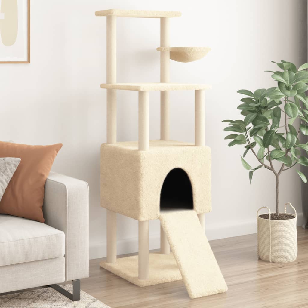 vidaXL Árvore para gatos c/ postes arranhadores sisal 153 cm cor creme