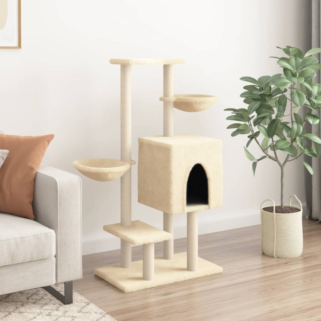 vidaXL Árvore para gatos c/ postes arranhadores sisal 117 cm cor creme