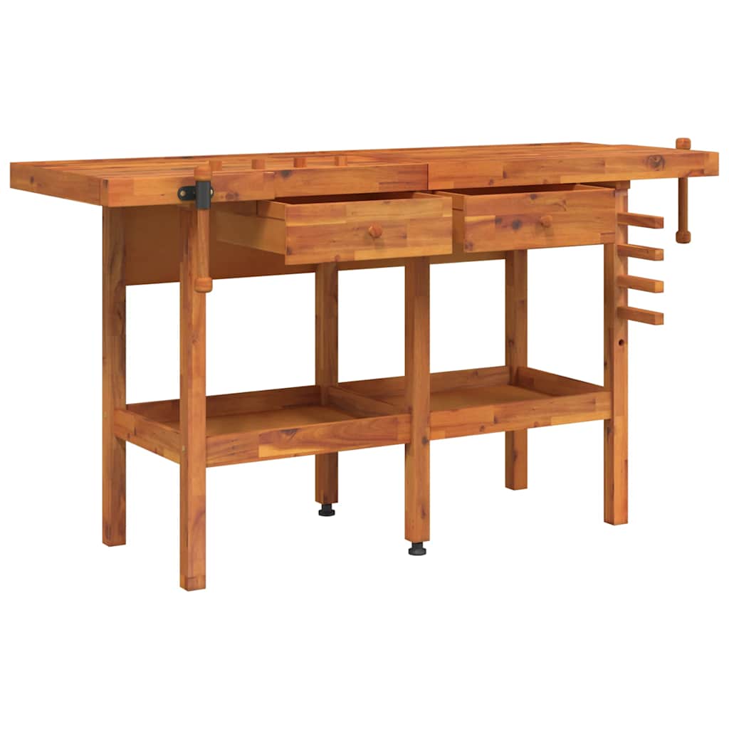 vidaXL Bancada de trabalho + gavetas/tornos 162x62x83 cm acácia maciça