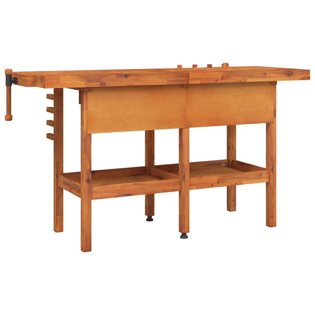 vidaXL Bancada de trabalho + gavetas/tornos 162x62x83 cm acácia maciça
