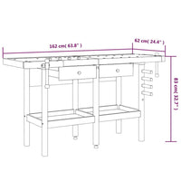 vidaXL Bancada de trabalho + gavetas/tornos 162x62x83 cm acácia maciça