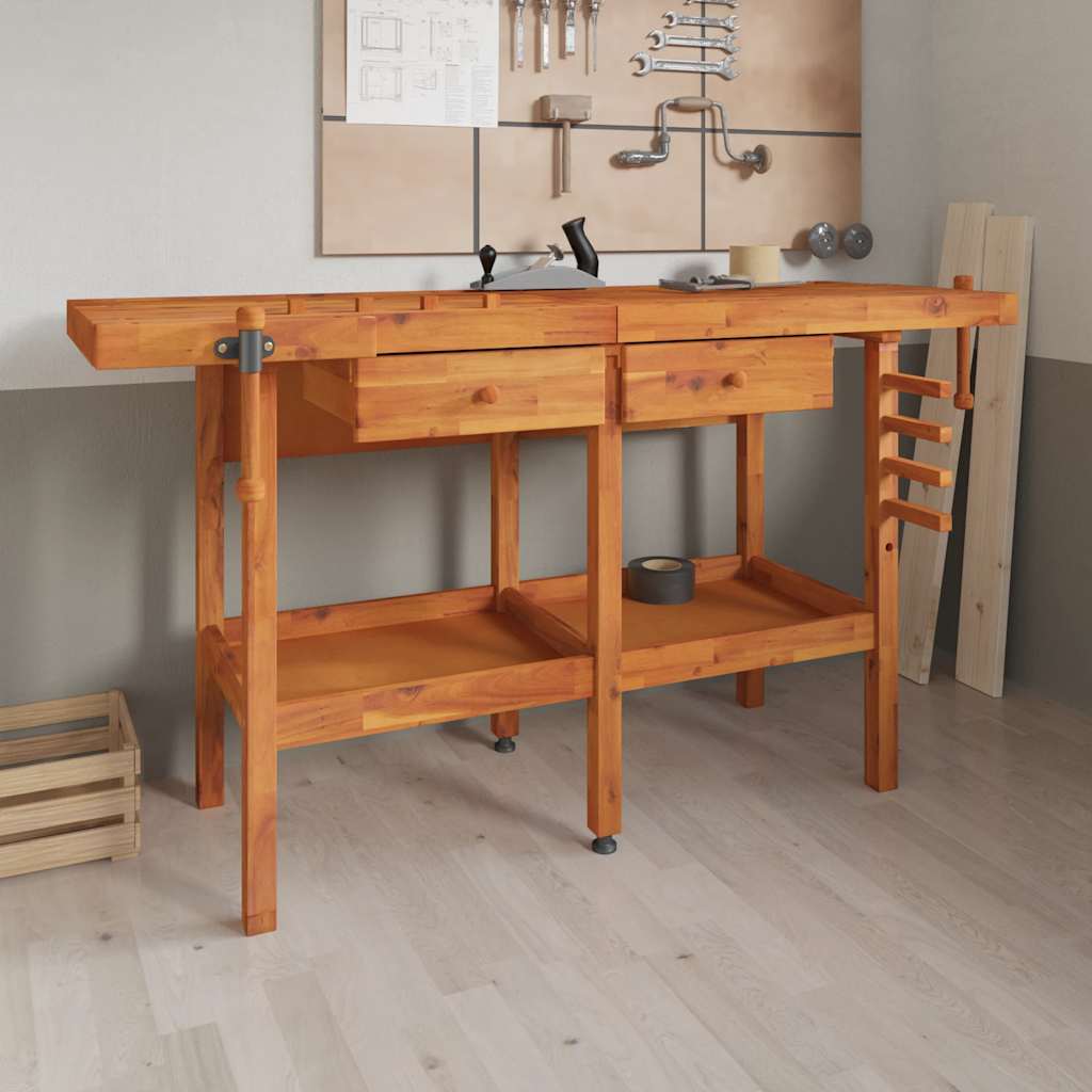 vidaXL Bancada de trabalho + gavetas/tornos 162x62x83 cm acácia maciça