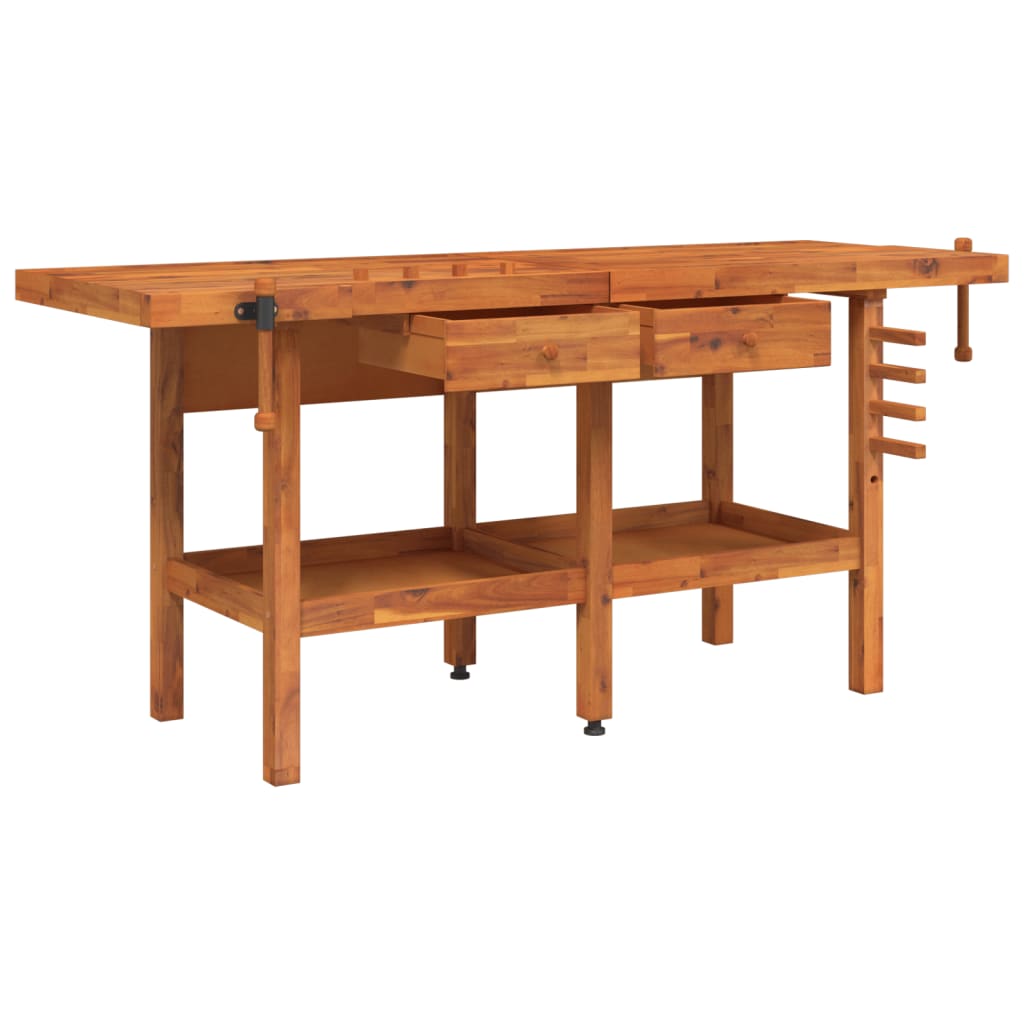 vidaXL Bancada de trabalho + gavetas/tornos 192x62x83 cm acácia maciça