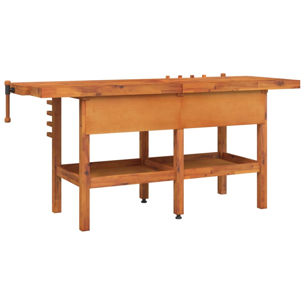vidaXL Bancada de trabalho + gavetas/tornos 192x62x83 cm acácia maciça