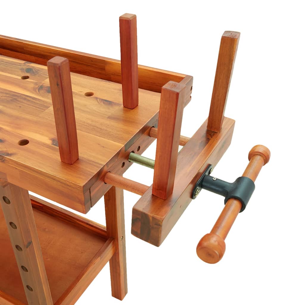 vidaXL Bancada de trabalho + gavetas/tornos 192x62x83 cm acácia maciça