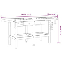 vidaXL Bancada de trabalho + gavetas/tornos 192x62x83 cm acácia maciça
