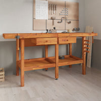 vidaXL Bancada de trabalho + gavetas/tornos 192x62x83 cm acácia maciça