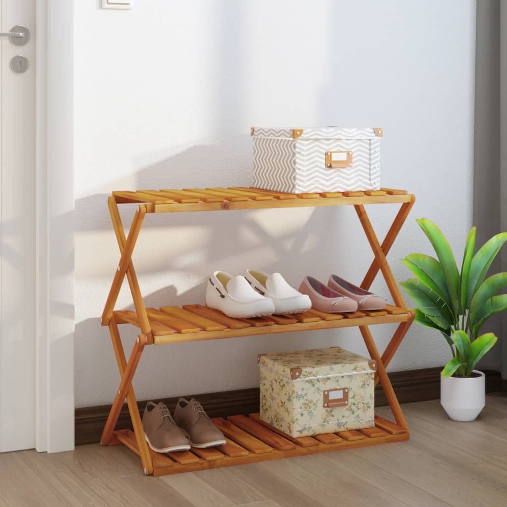 vidaXL Prateleira dobrável 3 níveis 70x31x63 cm acácia maciça castanho