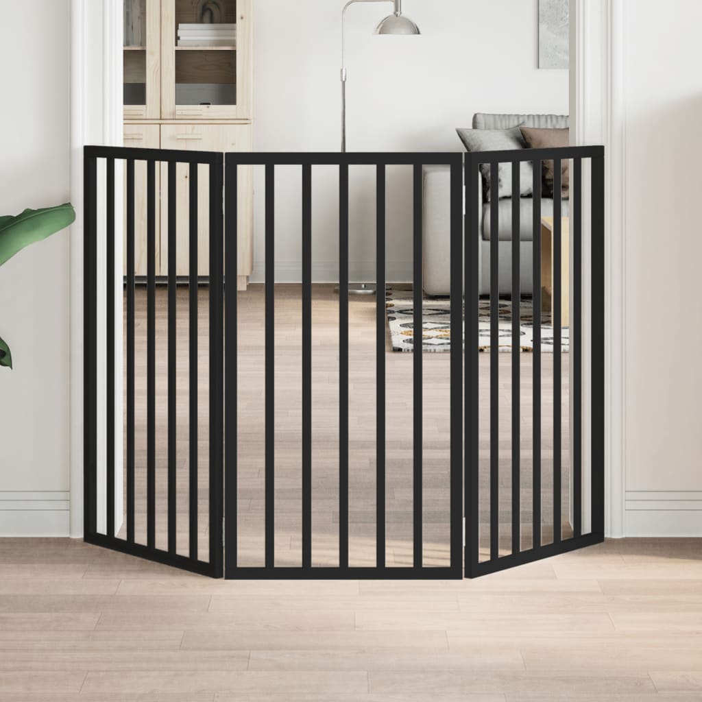Portão para cães dobrável 3 painéis 150 cm álamo preto