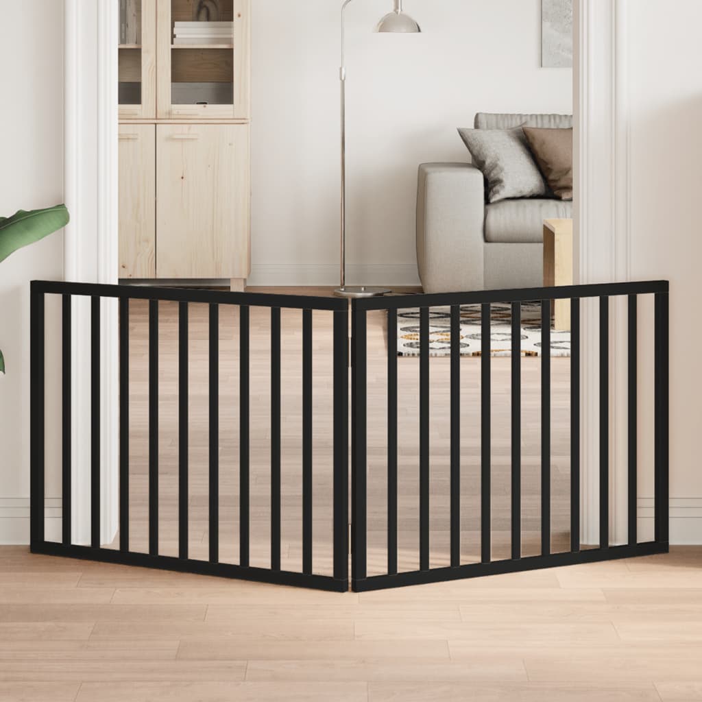 Portão p/ cães dobrável 2 painéis 160 cm madeira de álamo preto