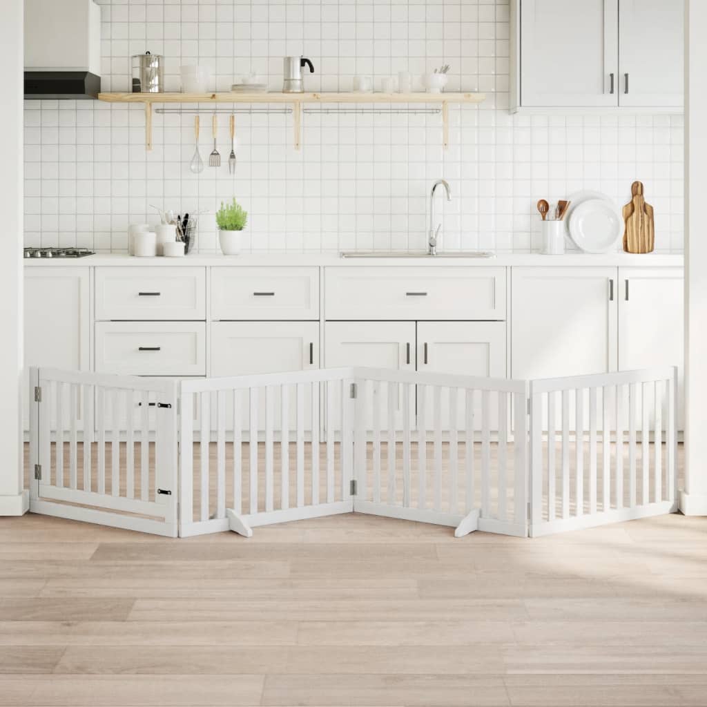 Portão p/ cães com porta dobrável 4 painéis 320 cm álamo branco