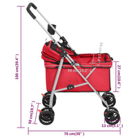 vidaXL Carrinho dobrável para cães 76x50x100 cm tecido oxford vermelho