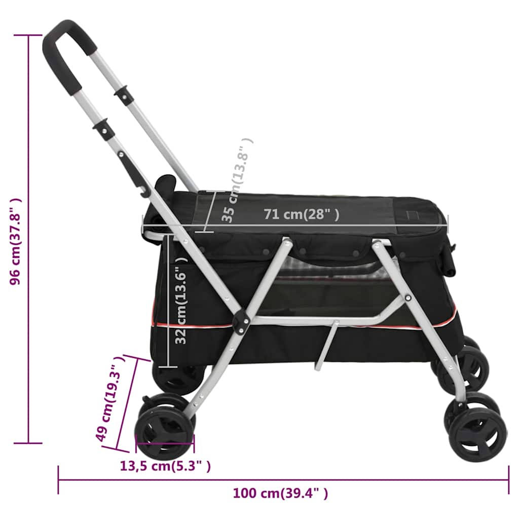 vidaXL Carrinho dobrável para cães 100x49x96 cm tecido linho preto
