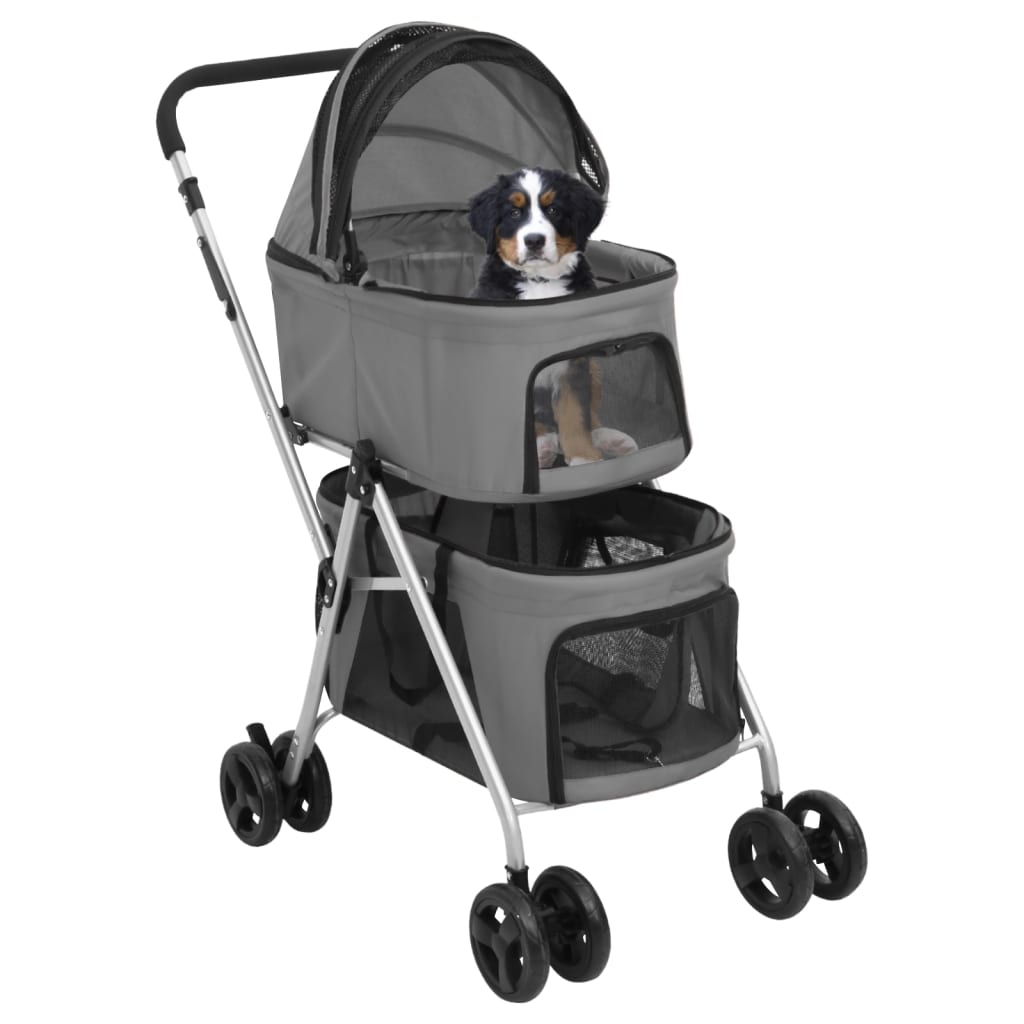 vidaXL Carrinho dobrável cães 2 níveis 83x48x97 cm tecido oxford cinza